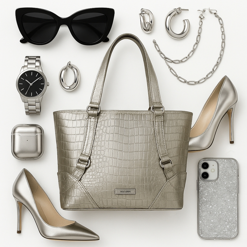 Nine West Pearl Silver Crocodile Print Shoulder Bag - Picture 2 of 5
